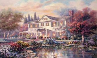 Puzzle maison avec étang