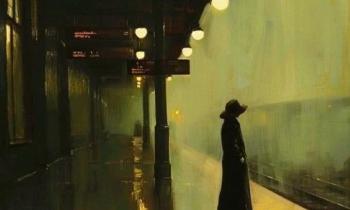 12444 | En attendant le train - Tableau inspiré d'Edward Hopper