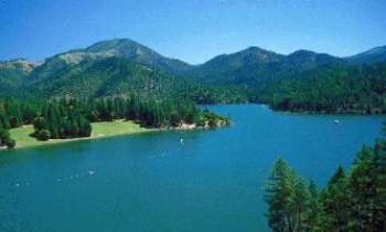 19 | Lac bordé de sapins - Lac en premier plan et montagnes au fond. Quel beau paysage !