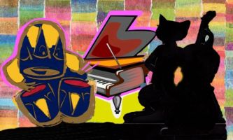 puzzle Jam session, Quand le chat est à la contrebasse...le tam tam et le piano dansent !