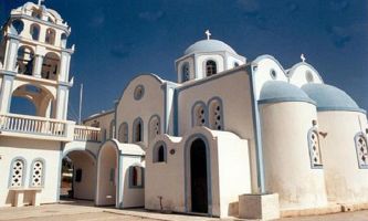 puzzle Santorini - Eglise, Pureté des formes et des couleurs, une constante de l'architecture des Cyclades.