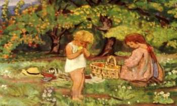 870 | Pique-nique - Un pique-nique d'enfants dans le jardin du Gran-Père...peintre anonyme
