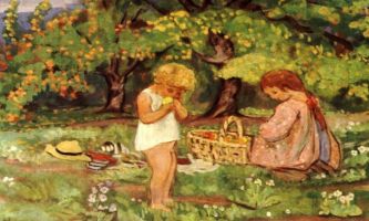 puzzle Pique-nique, Un pique-nique d'enfants dans le jardin du Gran-Père...peintre anonyme
