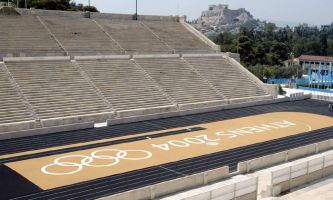 puzzle Stade Panathinaïko, Athens 2004, le Stade Panathinaïko, d'où l'on aperçoit au loin l'Acropole.
