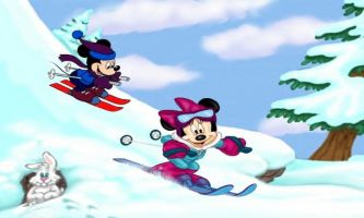 puzzle Mickey et minnie, L'hiver approche, les joies du ski aussi...