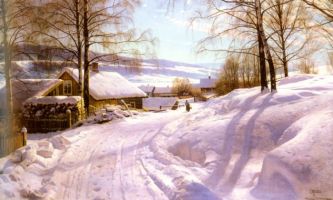 puzzle Sur le chemin neigeux, Peinture de Peder Monsted peintre danois (1859 - 1941)