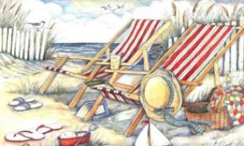 1046 | Côte à côte - Dessin representant deux chaises longues côte à côte pour se relaxer sur la plage ensoleillée