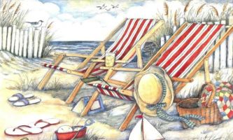 puzzle Côte à côte, Dessin representant deux chaises longues côte à côte pour se relaxer sur la plage ensoleillée