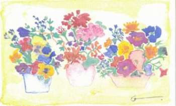 1061 | Aquarelle - Peinture à l'aquarelle représentant plusieurs bouquets de fleurs (l'aquarelle est une technique de peinture à l'eau)