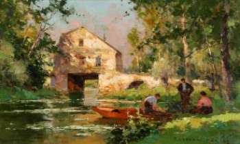 1245 | Rivière près de Paris - Edouard Cortes (1882-1969) : le peintre des scènes de la vie de tous les jours...et aussi... des dimanches au bord de l'eau.