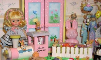puzzle Lapin de Pâques, Notre lapin malin est tout heureux de voir sa jolie amie la poupée émerveillée devant son cadeau : une machine à délivrer des oeufs de Pâques à volonté !