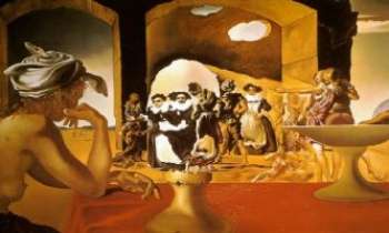 1358 | Dali - Marché d'Esclaves - Peint en 1940, ce tableau provoqua un scandale dont toute la Presse de l'époque s'empara : car plutôt que de l'éteindre, il enflamma la querelle voltairienne qui courait parmi les intellectuels. C'est donc au "Buste de Voltaire" caché dans ce tableau, et affublé des sublimes moustaches de Dali  (que l'on peut voir en trompe-l'oeil) que l'artiste inconoclaste et facétieux dut sa soudaine notoriété auprès du grand public. 