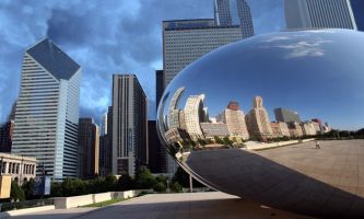 puzzle Chicago - Millenium Bulb, Reflets de la ville dans la bulle du millenium à Chicago.