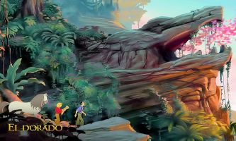 puzzle El Dorado, The Road to El Dorado : dessin animé relatant les aventures de Miguel et Julio, depuis l'Espagne en 1519, la découverte du nouvel El Dorado : le Nouveau Monde. L'idée de base étant la légende de l'El Dorado créé par deux dieux montés sur une créature chevaline aux environs de l'an 1000.