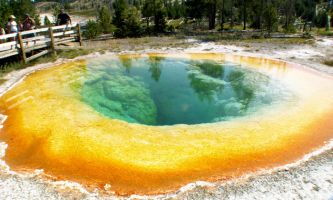 puzzle Yellowstone - Cratère, Le Park de Yellowstone, 8.800km2, situé aux USA, dans les Montagnes Rocheuses. Une de ses particularités : ses nombreux cratères d'eaux chaudes, ses geysers brûlants, résultat d'une formidable et brutale irruption volcanique très ancienne.