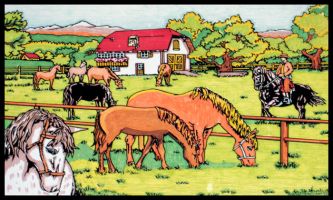 puzzle Equestre, En quelques traits, la passion ancestrale des chevaux, ce grand ami de l'homme. En Normandie, ici ou ailleurs.