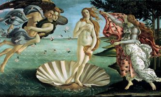 puzzle Botticelli - Vénus, Mondialement connu, la Naissance de Vénus par Boticelli. Oeuvre initiée par une commande de Lorenzo de Medicis, elle s'avère d'un style largement païen pour l'époque, les personnages représentant tous des dieux grecs : Vénus, Eole, la déesse des saisons Horae. Peinte entre 1482-1486.