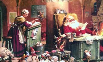 puzzle Réminiscence, Une ancienne illustration, pour se rappeler que la naissance du Père Noël a eu lieu aux U.S.A. Le descendant du nordique Saint-Nicolas, il revêt des attributs plus souriants qui lui sont empruntés. 