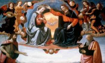 2599 | Ridolfo Ghirlandiao - Ridolfo Ghirlandaio, fils de Domenico, peintre de l'école de Florence dans la première moitié du XVIème siècle. Détail supérieur de son célèbre tableau "le couronnement de la Vierge aux six saints". Découvert à Ripoli en Italie, ce tableau se trouve aujourd'hui à Avignon, France.