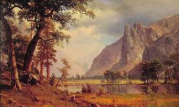 2839 | Vallée du Yosemite - Par le peintre Albert Bierstadt, peint en 1865. De l'école de Düsselforf, ce peintre d'expression romantique, et de nationalité germano-américaine, a beaucoup participé à l'évolution du Grand Ouest Américain. Ici, une des vallées du Yosemite, devenu un parc national en Californie. 