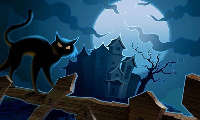 puzzle Frayeur Halloween, Chat noir, maison hantée, tous les symboles d'Halloween