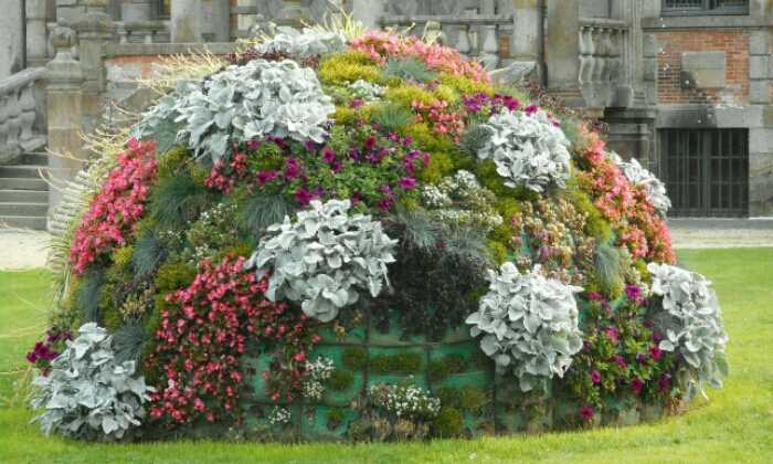 puzzle Jardin du château de Ducey, Un très joli montage floral en face du château de Ducey