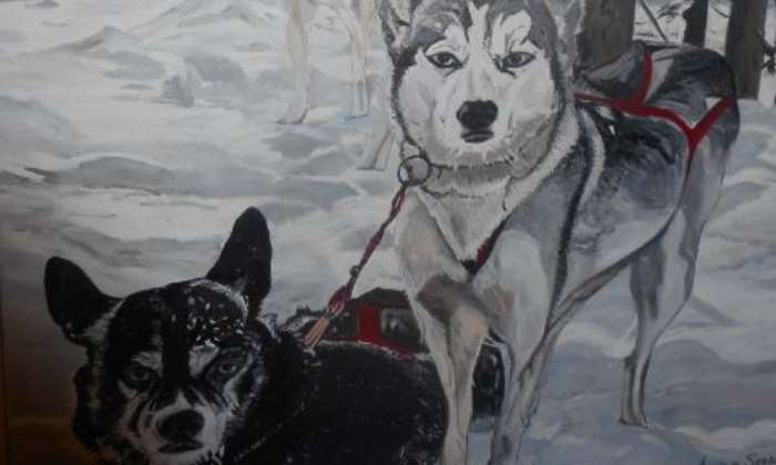 Puzzle Chiens dans la neige dans la catégorie Animaux Un joli tableau hivernal, des chiens dans la neige