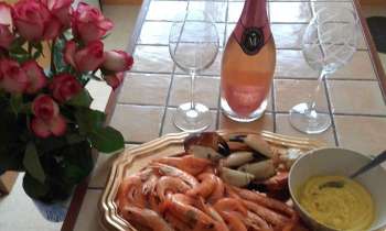 5930 | petit repas festif - Plateau fruits de mer, roses et mousseux rosé
