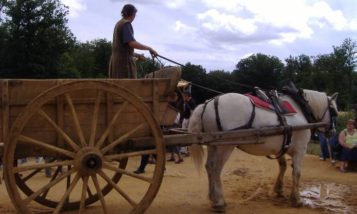 puzzle cheval à Guédelon, transport de matériaux par le cheval à Guédelon