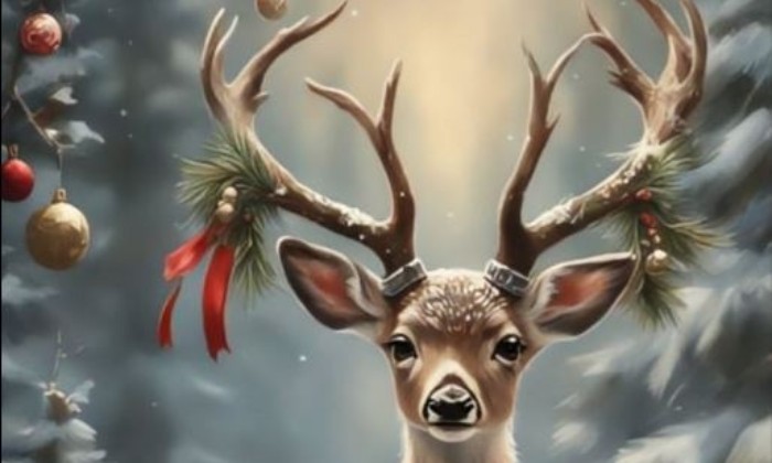 puzzle Carte postale Vintage, Une jolie carte postale de Noël avec un cerf décoré