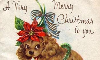 8932 | Vintage Merry Christmas - Un mignon petit chien venu pour vous souhaiter un très joyeux Noël