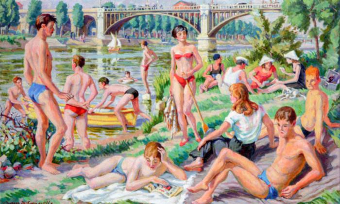 Puzzle gratuit Baignade à l'île de la Jatte dans la catégorie Tableaux & Artistique jouable de 24 à 120 pièces.